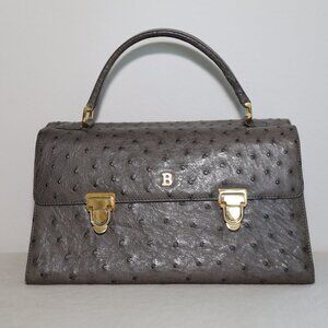 BALLY Luxurious Genuine Glazed Ostrich top handle bag gray Vtg Amazing Quality!